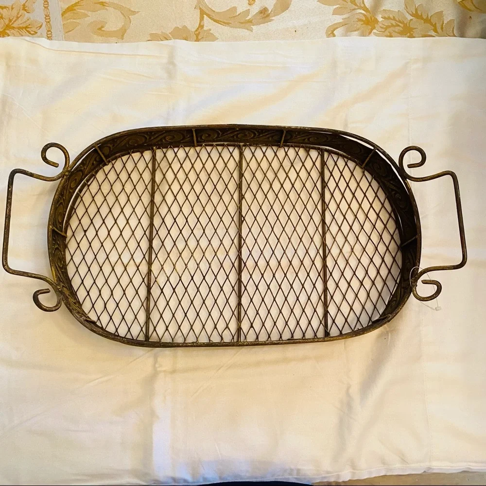Metal Tray Golden patina look By Pier 1 NWOT